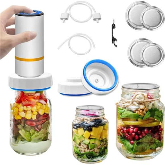 Mason Jars Electric Vacuum Sealer Kit for Food Vacuum Saver All-in-One 4 Jar Lid - Picture 1 of 6